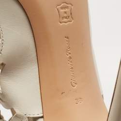 Pre Owned Gianvito Rossi White Cutout Leather Lace Up Peep Toe Sandals Size 38