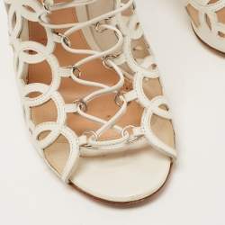 Pre Owned Gianvito Rossi White Cutout Leather Lace Up Peep Toe Sandals Size 38