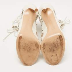 Pre Owned Gianvito Rossi White Cutout Leather Lace Up Peep Toe Sandals Size 38