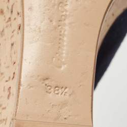 Pre Owned Gianvito Rossi Navy Blue Suede Leather Cork Wedge Peep Toe Platform Slingback Sandals Size 38.5