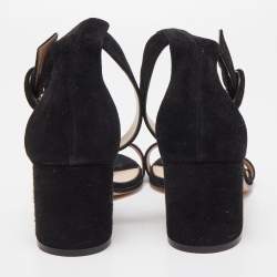 Pre Owned Gianvito Rossi Black Suede Portofino Ankle Strap Block Heel Sandals Size 38