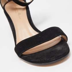 Pre Owned Gianvito Rossi Black Suede Portofino Ankle Strap Block Heel Sandals Size 38