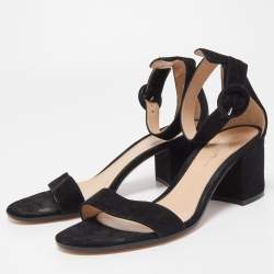 Pre Owned Gianvito Rossi Black Suede Portofino Ankle Strap Block Heel Sandals Size 38