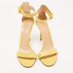 Pre Owned Gianvito Rossi Yellow Leather Portofino Ankle Strap Sandals Size 38