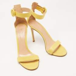 Pre Owned Gianvito Rossi Yellow Leather Portofino Ankle Strap Sandals Size 38