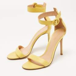 Pre Owned Gianvito Rossi Yellow Leather Portofino Ankle Strap Sandals Size 38