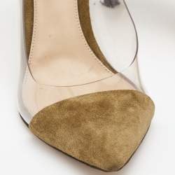 Pre Owned Gianvito Rossi Green/Transparent Suede and PVC Ankle Strap Pointed Toe Pumps Size 39