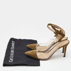 Pre Owned Gianvito Rossi Green/Transparent Suede and PVC Ankle Strap Pointed Toe Pumps Size 39