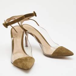 Pre Owned Gianvito Rossi Green/Transparent Suede and PVC Ankle Strap Pointed Toe Pumps Size 39