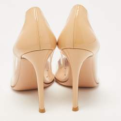 Pre Owned Gianvito Rossi White/Beige Patent Leather and PVC Plexi Pumps Size 35