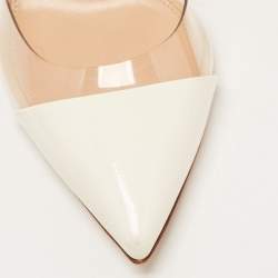 Pre Owned Gianvito Rossi White/Beige Patent Leather and PVC Plexi Pumps Size 35