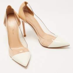 Pre Owned Gianvito Rossi White/Beige Patent Leather and PVC Plexi Pumps Size 35