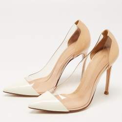 Pre Owned Gianvito Rossi White/Beige Patent Leather and PVC Plexi Pumps Size 35