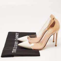 Pre Owned Gianvito Rossi White/Beige Patent Leather and PVC Plexi Pumps Size 35
