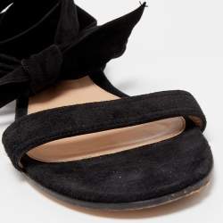 Pre Owned Gianvito Rossi Black Suede Ankle Wrap Flat Sandals Size 38.5