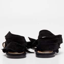 Pre Owned Gianvito Rossi Black Suede Ankle Wrap Flat Sandals Size 38.5
