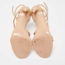 Pre Owned Gianvito Rossi Beige Leather Opera Twirl Ankle Wrap Sandals Size 38.5