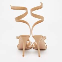 Pre Owned Gianvito Rossi Beige Leather Opera Twirl Ankle Wrap Sandals Size 38.5