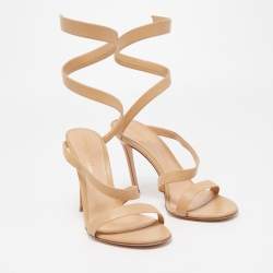 Pre Owned Gianvito Rossi Beige Leather Opera Twirl Ankle Wrap Sandals Size 38.5