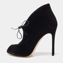 Pre Owned Gianvito Rossi Black Velvet Open Toe Booties Size 38