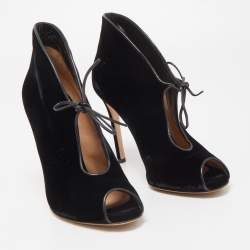 Pre Owned Gianvito Rossi Black Velvet Open Toe Booties Size 38
