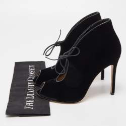 Pre Owned Gianvito Rossi Black Velvet Open Toe Booties Size 38
