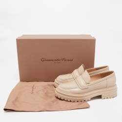 Pre Owned Gianvito Rossi Beige Leather Argo Loafers Size 35.5