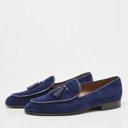 Pre Owned Gianvito Rossi Blue Suede Tassel Slip On Loafers Size 42.5