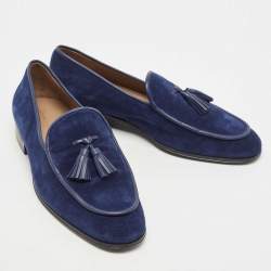 Pre Owned Gianvito Rossi Blue Suede Tassel Slip On Loafers Size 42.5