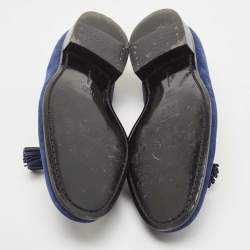 Pre Owned Gianvito Rossi Blue Suede Tassel Slip On Loafers Size 42.5