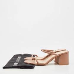 Pre Owned Gianvito Rossi Beige Leather Block Heel Slide Sandals Size 36