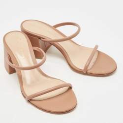 Pre Owned Gianvito Rossi Beige Leather Block Heel Slide Sandals Size 36