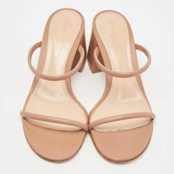 Pre Owned Gianvito Rossi Beige Leather Block Heel Slide Sandals Size 36