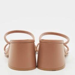 Pre Owned Gianvito Rossi Beige Leather Block Heel Slide Sandals Size 36