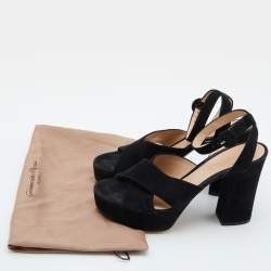 Pre Owned Gianvito Rossi Black Suede Block Heel Ankle Strap Sandals Size 39