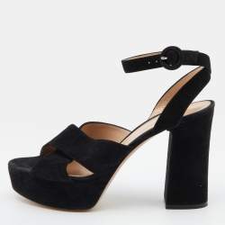 Pre Owned Gianvito Rossi Black Suede Block Heel Ankle Strap Sandals Size 39