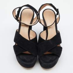 Pre Owned Gianvito Rossi Black Suede Block Heel Ankle Strap Sandals Size 39