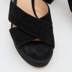 Pre Owned Gianvito Rossi Black Suede Block Heel Ankle Strap Sandals Size 39