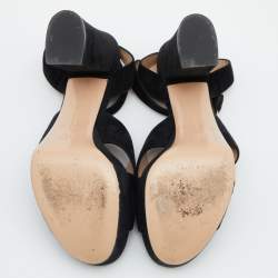 Pre Owned Gianvito Rossi Black Suede Block Heel Ankle Strap Sandals Size 39