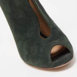 Pre Owned Gianvito Rossi Dark Green Suede Vamp Peep Toe Booties Size 35.5