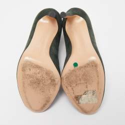 Pre Owned Gianvito Rossi Dark Green Suede Vamp Peep Toe Booties Size 35.5