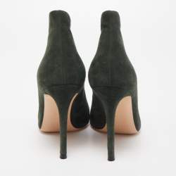 Pre Owned Gianvito Rossi Dark Green Suede Vamp Peep Toe Booties Size 35.5
