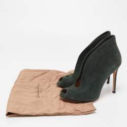 Pre Owned Gianvito Rossi Dark Green Suede Vamp Peep Toe Booties Size 35.5
