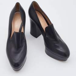 Pre Owned Gianvito Rossi Black Leather Block Heel Loafer Pumps Size 38.5