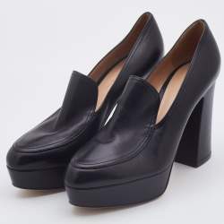 Pre Owned Gianvito Rossi Black Leather Block Heel Loafer Pumps Size 38.5