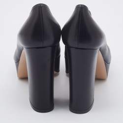 Pre Owned Gianvito Rossi Black Leather Block Heel Loafer Pumps Size 38.5