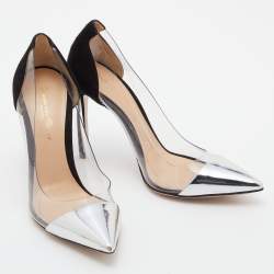 Pre Owned Gianvito Rossi Black/Silver PVC, Suede and Patent Leather Plexi Pumps Size 35