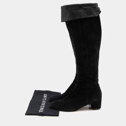 Pre Owned Gianvito Rossi Black Suede and Leather Knee Length Boots Size 38.5