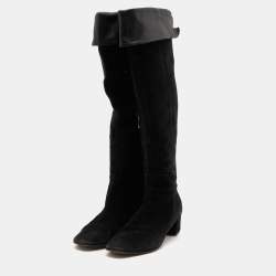 Pre Owned Gianvito Rossi Black Suede and Leather Knee Length Boots Size 38.5