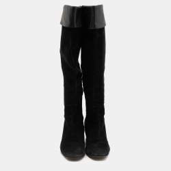 Pre Owned Gianvito Rossi Black Suede and Leather Knee Length Boots Size 38.5